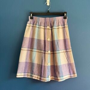 Vintage‎ 1970s Plaid Skirt Women's Size 7/8 Susan Scott Purple Blue Button Front